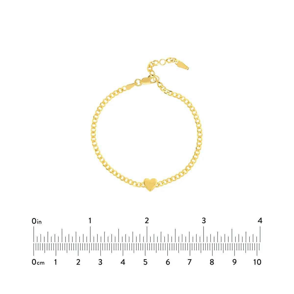 14K Yellow Gold Heart on Curb Chain Adjustable Bracelet