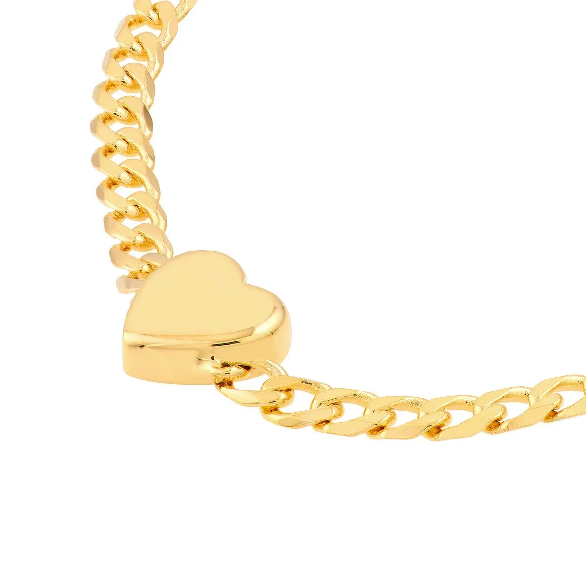 14K Yellow Gold Heart on Curb Chain Adjustable Bracelet