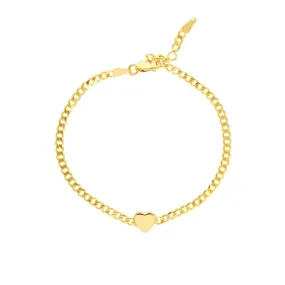 14K Yellow Gold Heart on Curb Chain Adjustable Bracelet