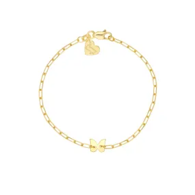 14K Yellow Gold Kid's Paper Clip Chain Bracelet with Butterfly