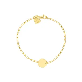 14K Yellow Gold Kid's Paper Clip Chain Bracelet with Disc