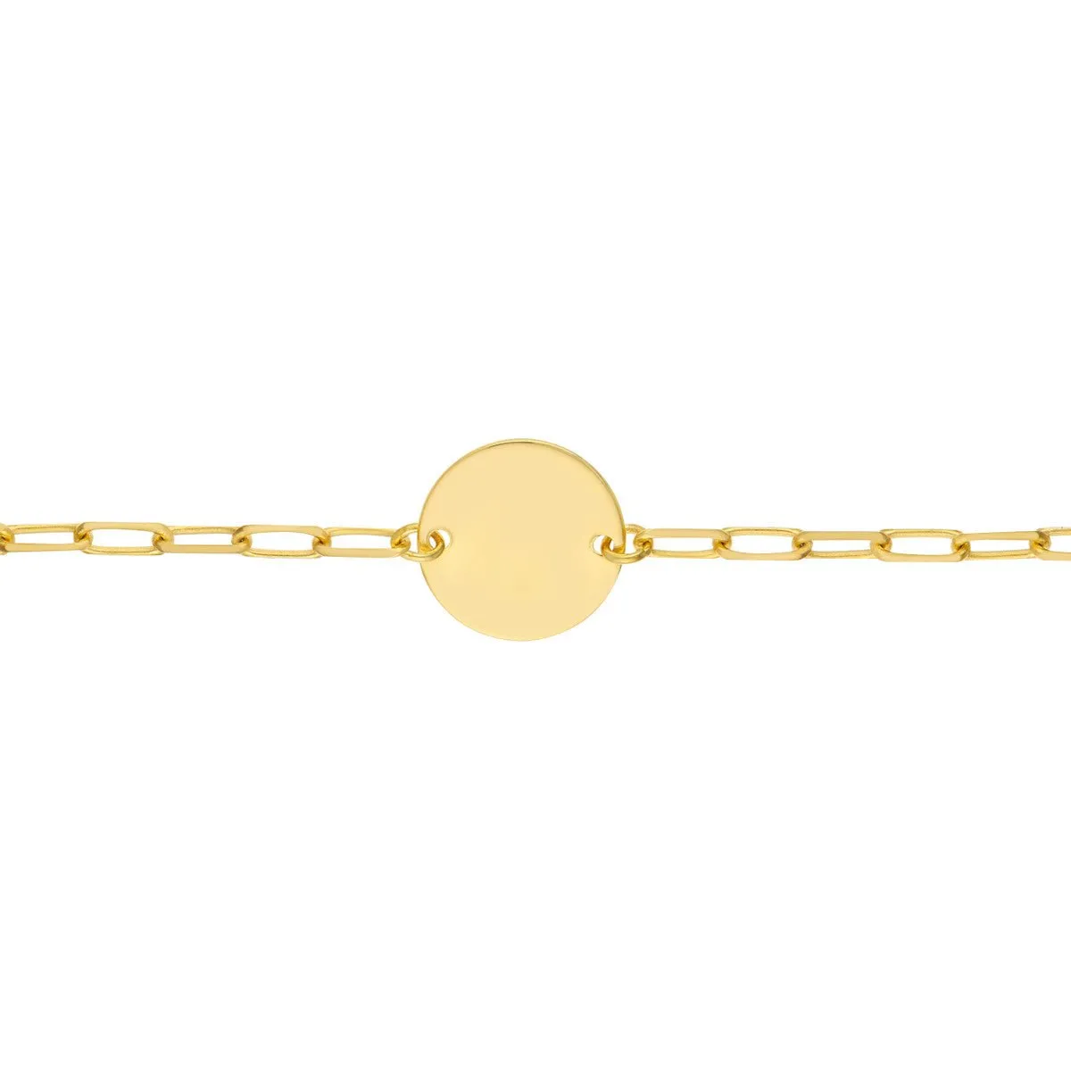 14K Yellow Gold Kid's Paper Clip Chain Bracelet with Disc