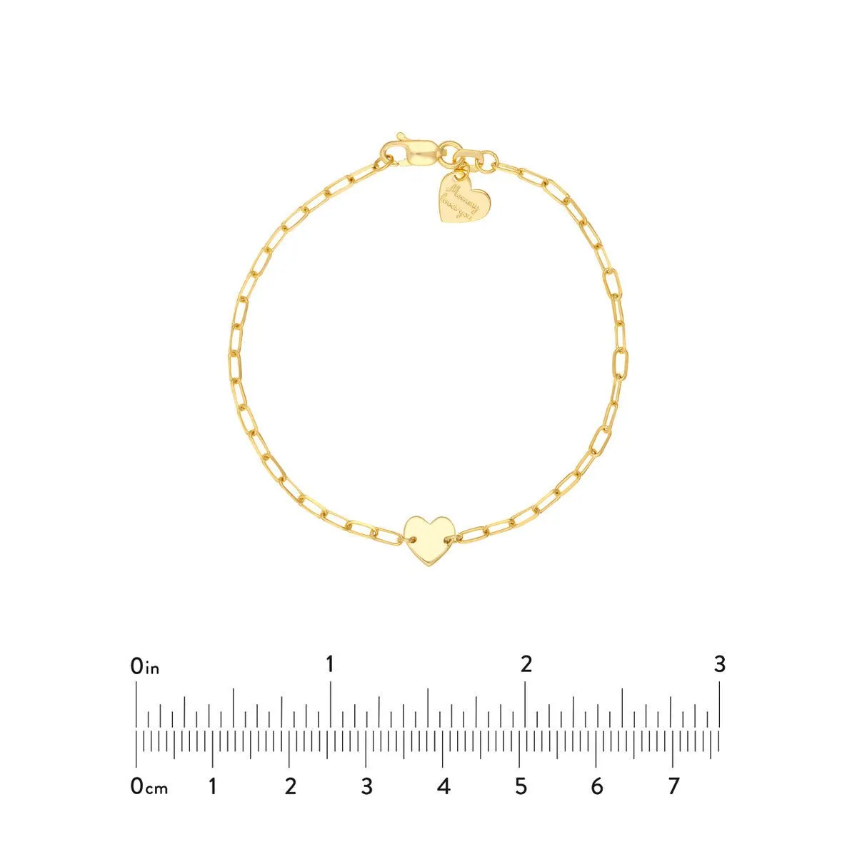 14K Yellow Gold Kid's Paper Clip Chain Bracelet with Heart