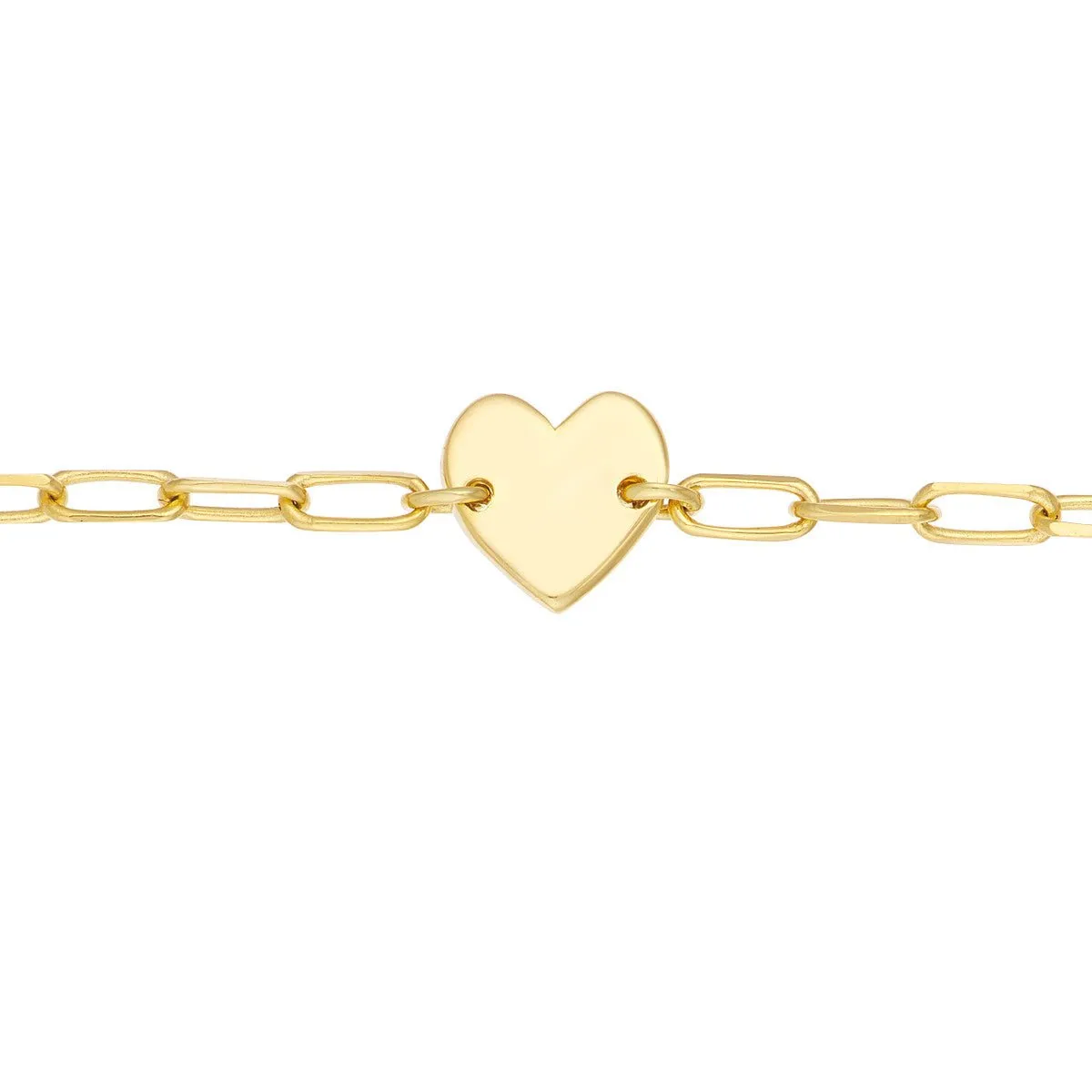 14K Yellow Gold Kid's Paper Clip Chain Bracelet with Heart