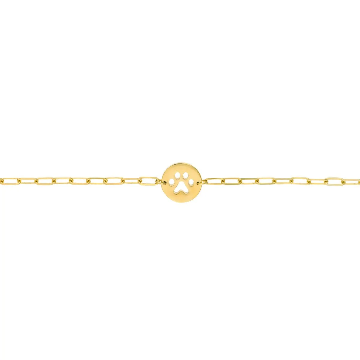 14K Yellow Gold Kid's Paper Clip Chain Bracelet with Paw