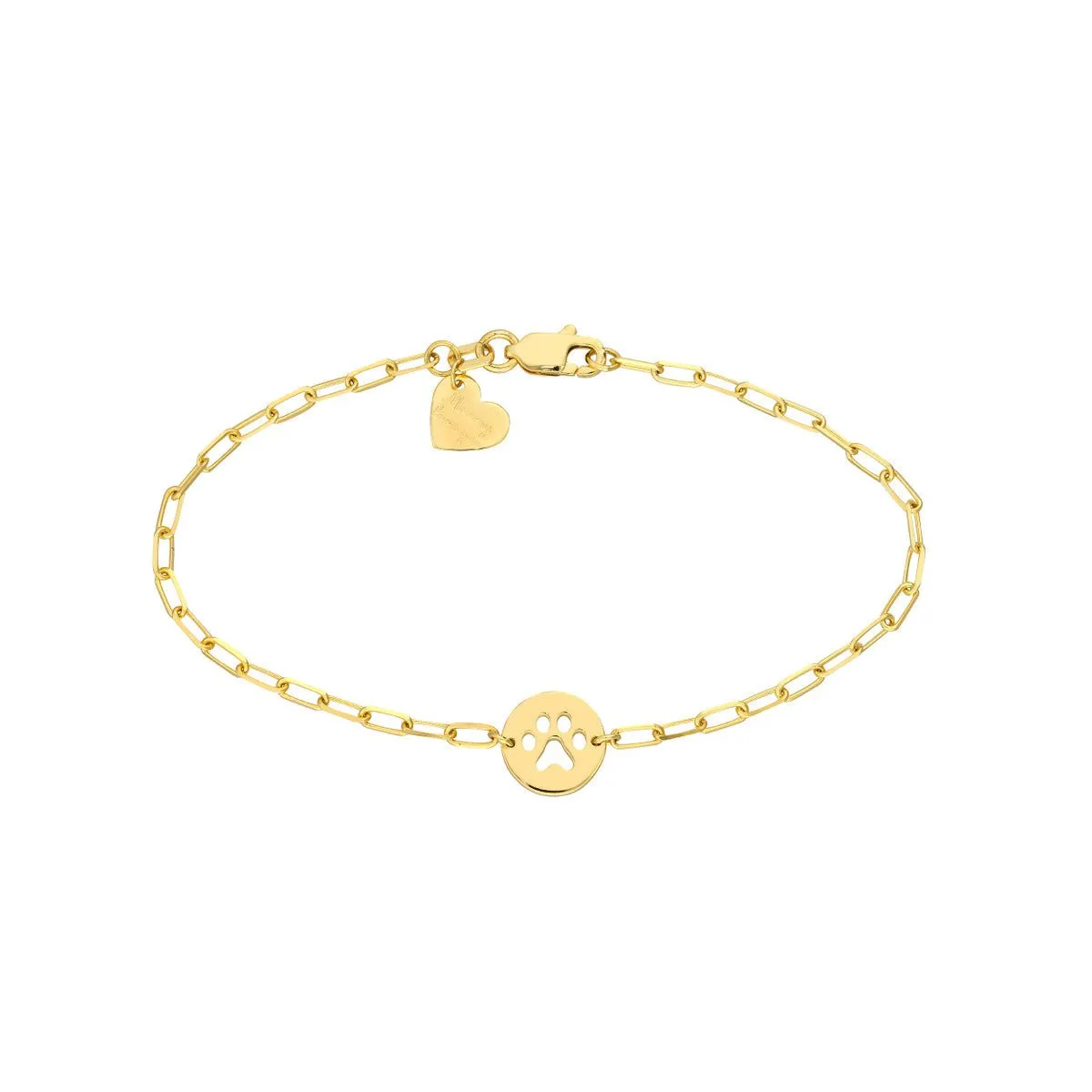 14K Yellow Gold Kid's Paper Clip Chain Bracelet with Paw