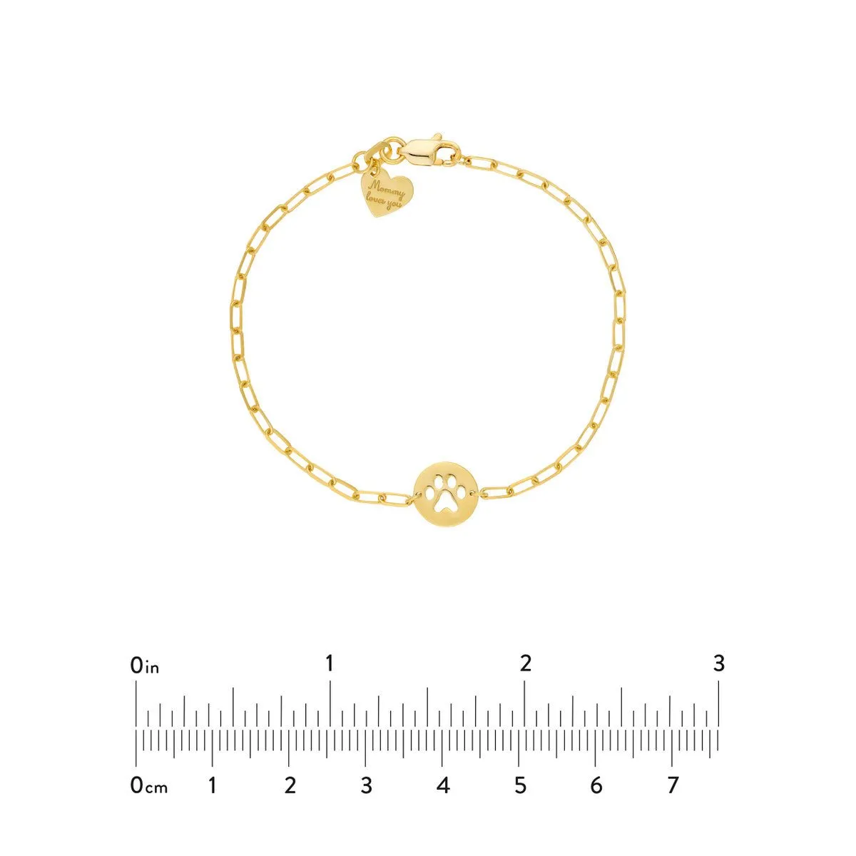 14K Yellow Gold Kid's Paper Clip Chain Bracelet with Paw