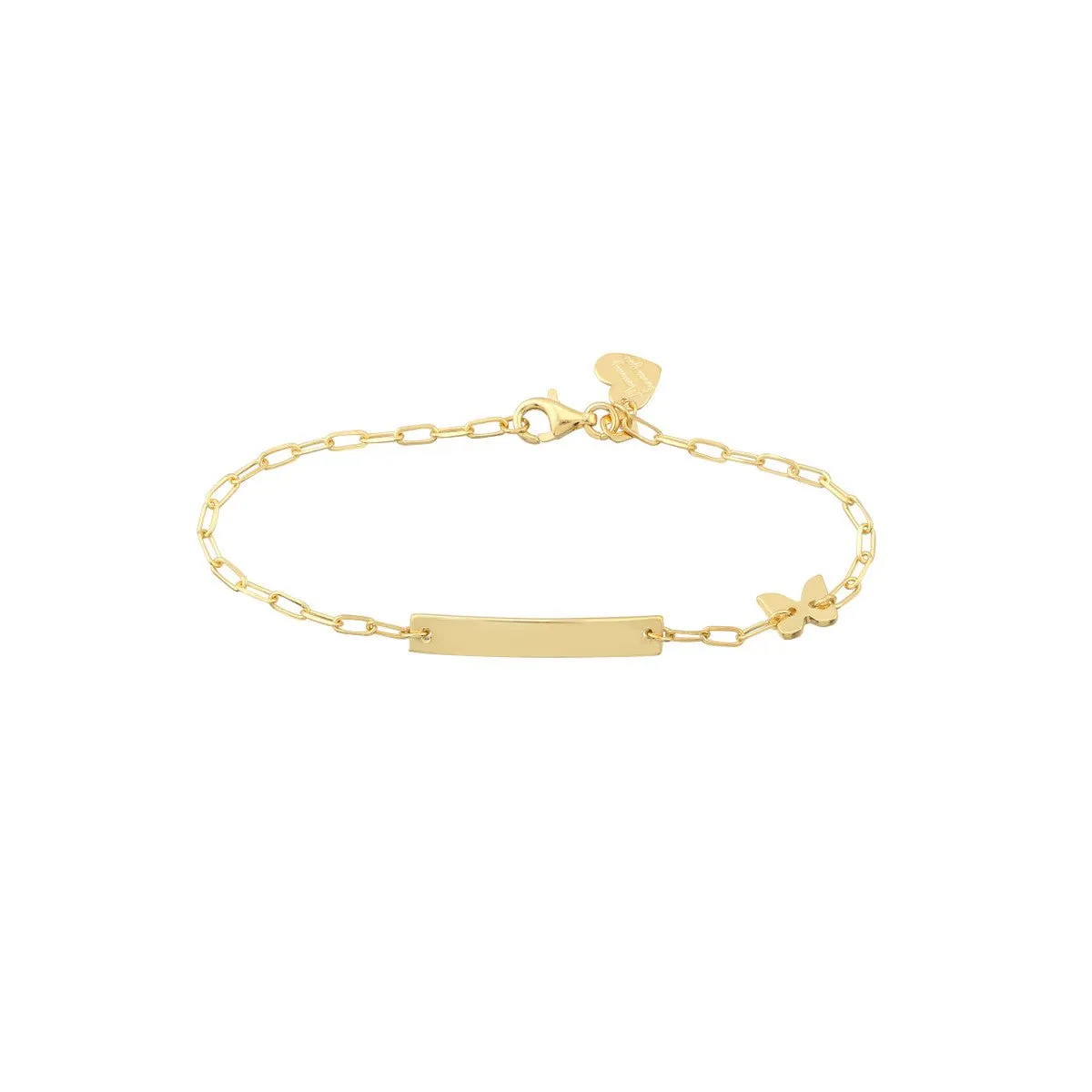 14K Yellow Gold Kid's Paper Clip Chain ID/Butterfly Bracelet