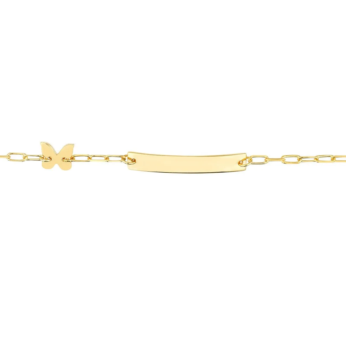 14K Yellow Gold Kid's Paper Clip Chain ID/Butterfly Bracelet