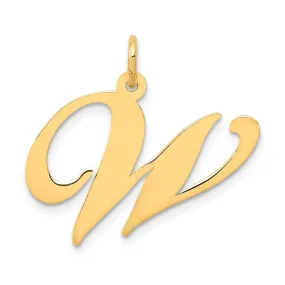 14K Yellow Gold Large Size Fancy Script Letter W Initial Charm Pendant