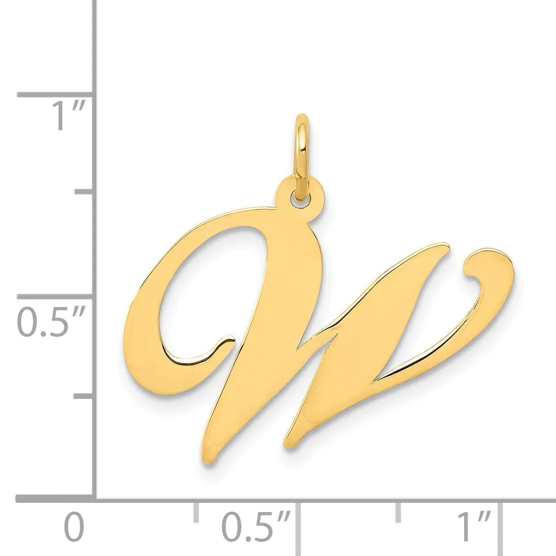 14K Yellow Gold Large Size Fancy Script Letter W Initial Charm Pendant