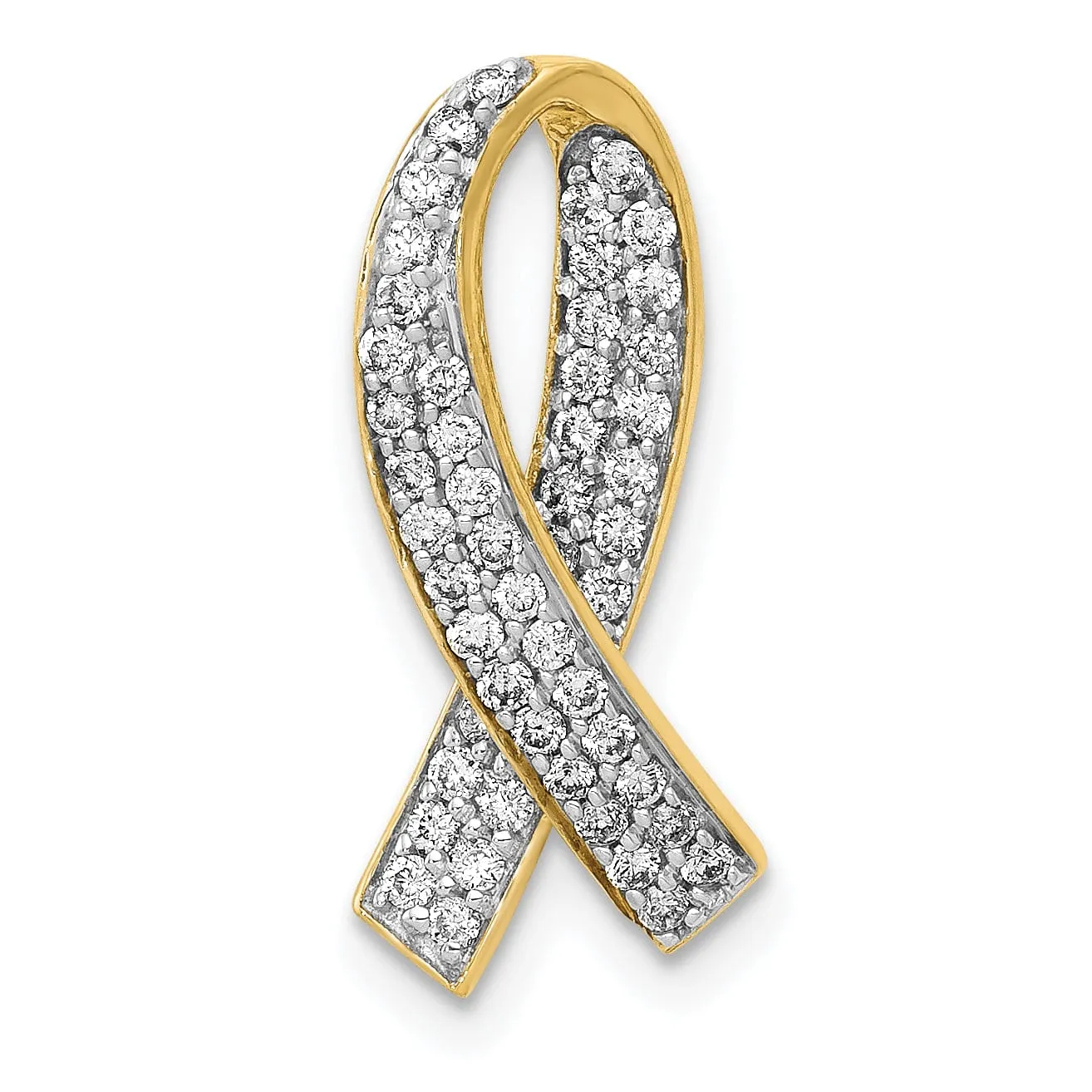 14k Yellow Gold Open Back Polished Finish Awareness Ribbon 0.3-ct Diamond Slide Pendant will not fit Omega Chain