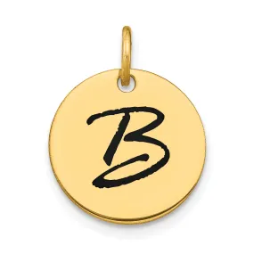 14k Yellow Gold Polished Black Epoxy Finish Letter B Initial Disk Shape Charm Pendant