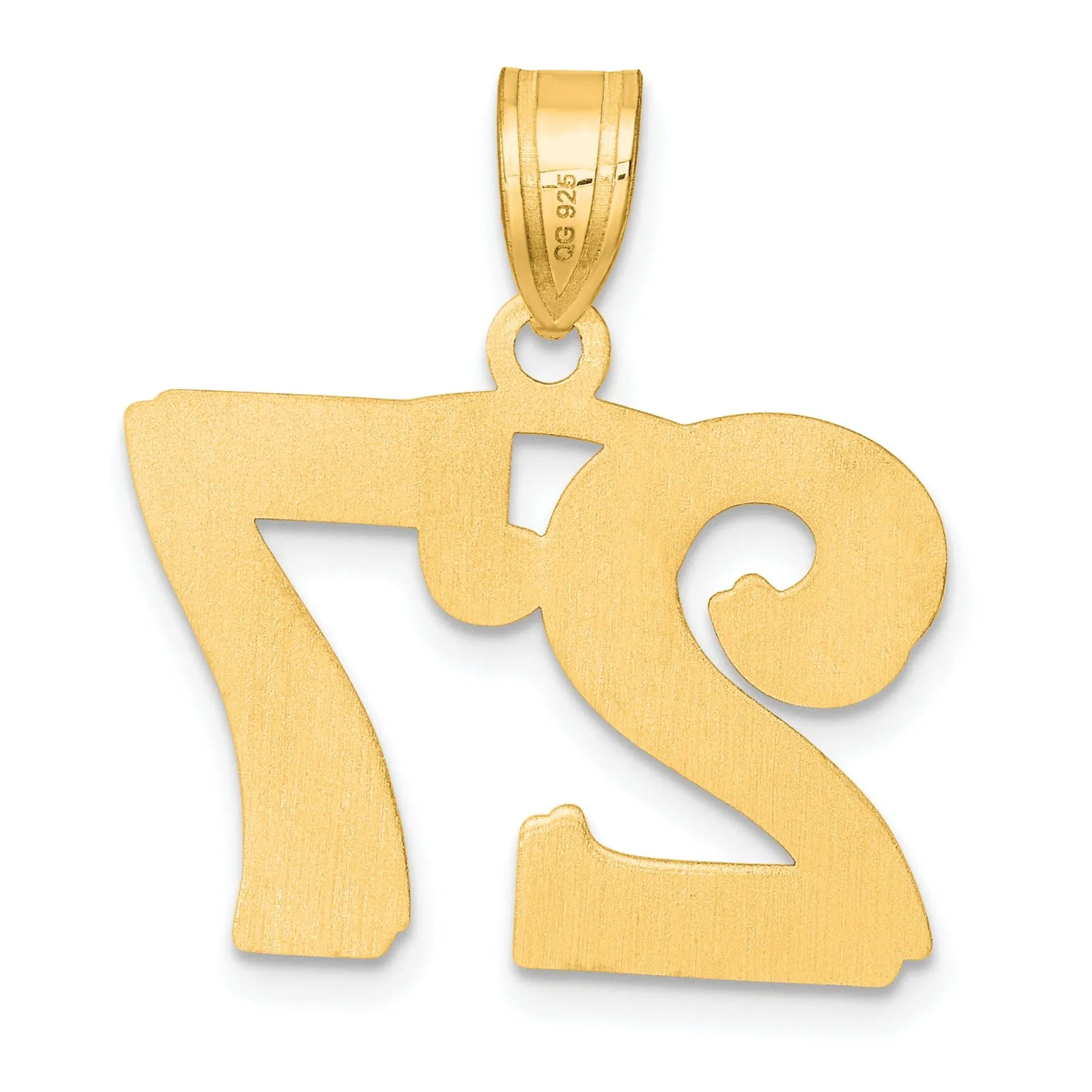 14k Yellow Gold Polished Etched Finish Number 27 Charm Pendant