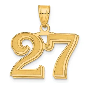 14k Yellow Gold Polished Etched Finish Number 27 Charm Pendant