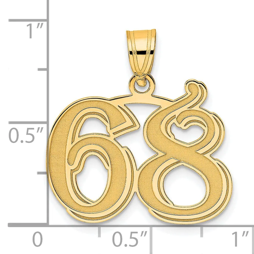 14k Yellow Gold Polished Etched Finish Number 68 Charm Pendant