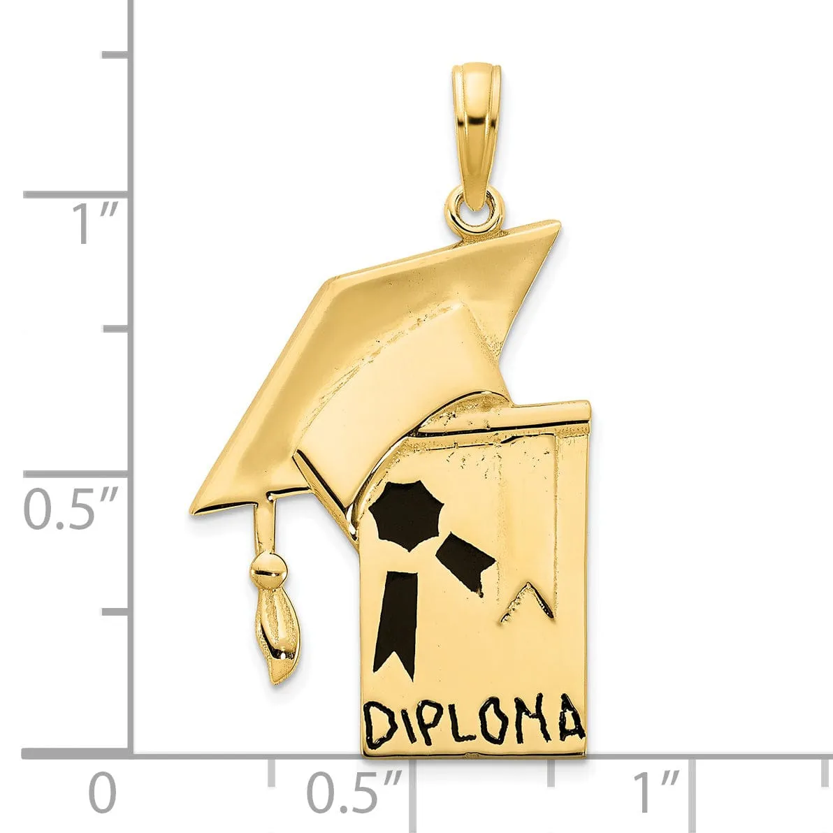 14k Yellow Gold Polished Finish Epoxy Graduation Cap and Diploma Pendant