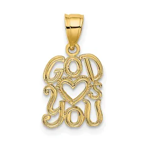 14K Yellow Gold Polished Finish GOD HEARTS YOU Talking Pendant