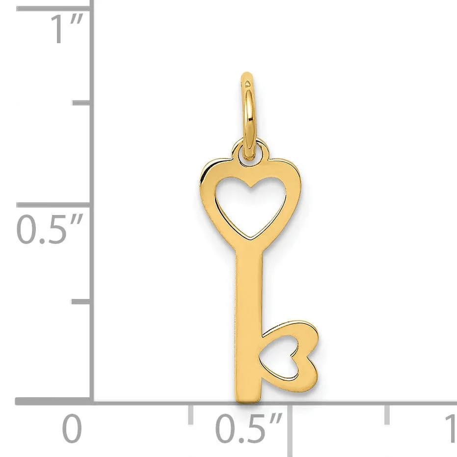 14K Yellow Gold Polished Finish Hearts Design Key Charm Pendant