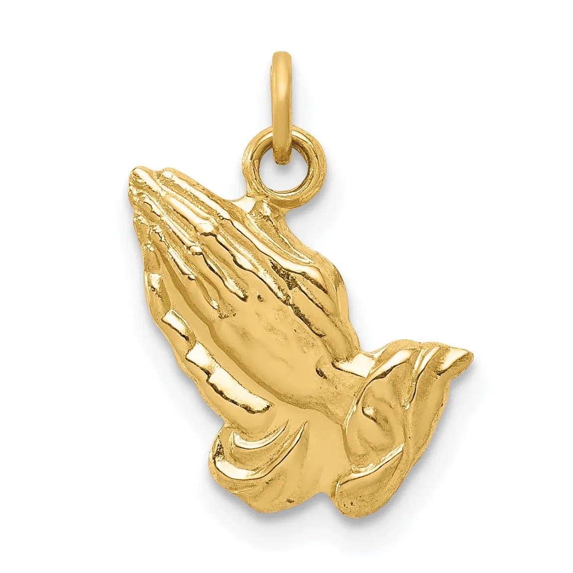 14k Yellow Gold Polished Texture Finish Praying Hands Charm Pendant