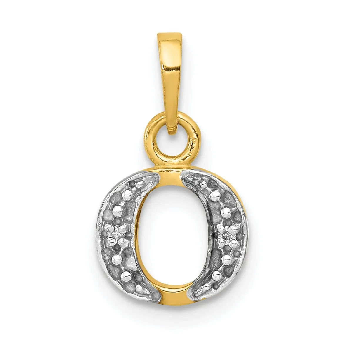 14K Yellow Gold Small 0.01CT Diamond Letter O Initial Block Pendant