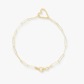 14K Yellow Heart & Paperclip Chain Bracelet