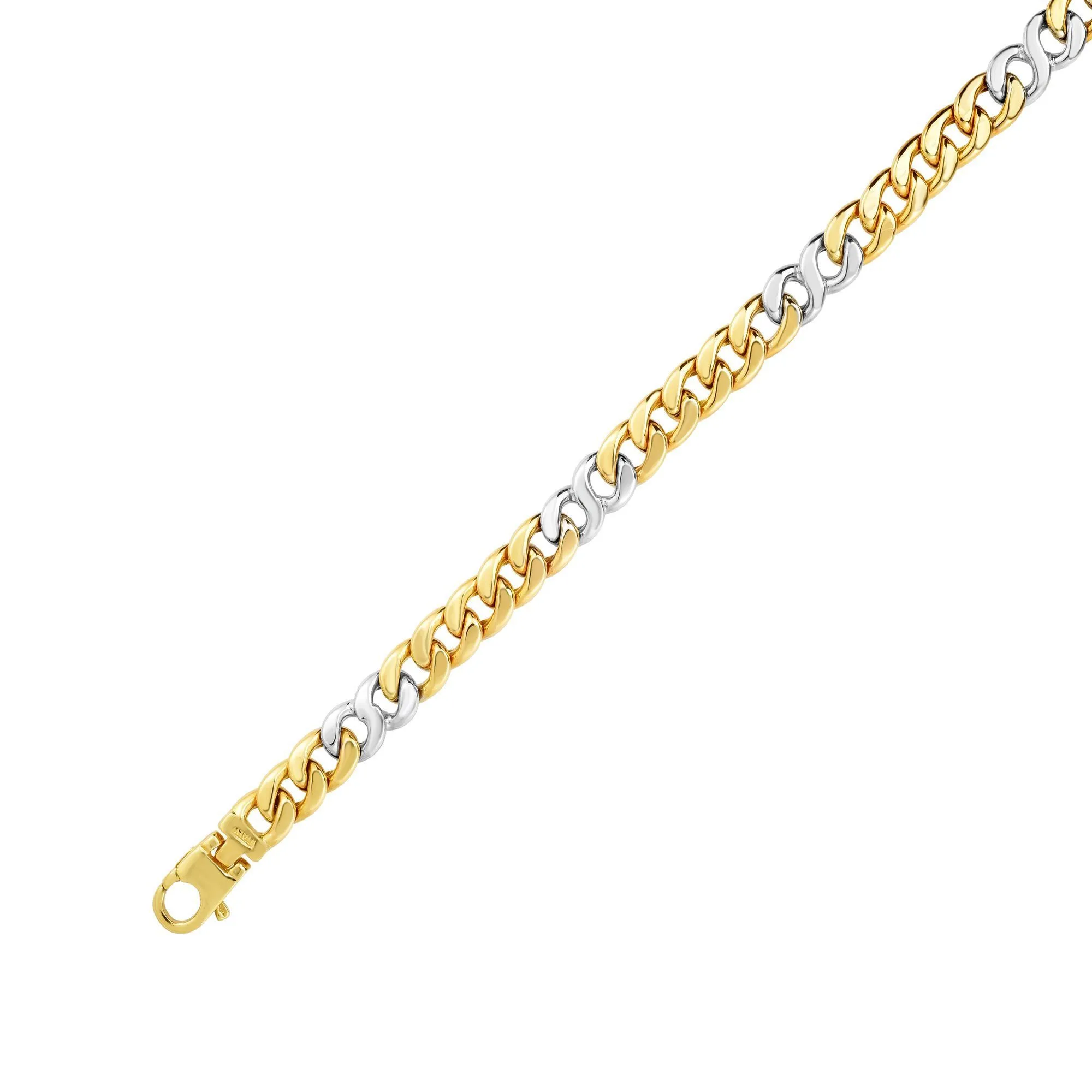 14kt Gold 8.5 inches Yellow White Finish 7mm Shiny Oval Bracelet with Lobster Clasp