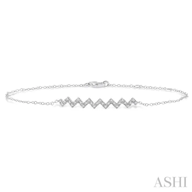 1/5 Ctw Zig-Zag Round Cut Diamond Link Chain Bracelet in 10K White Gold