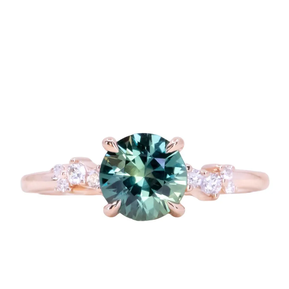 1.52ct Midnight-Teal Color Shifting Songean Sapphire and Diamond Starry Night Low Profile Solitaire in 14k Rose Gold