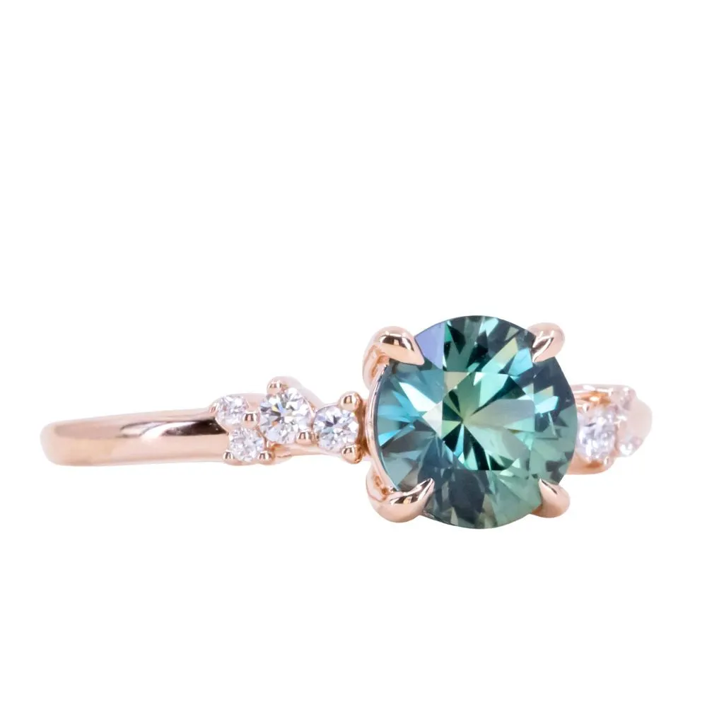 1.52ct Midnight-Teal Color Shifting Songean Sapphire and Diamond Starry Night Low Profile Solitaire in 14k Rose Gold