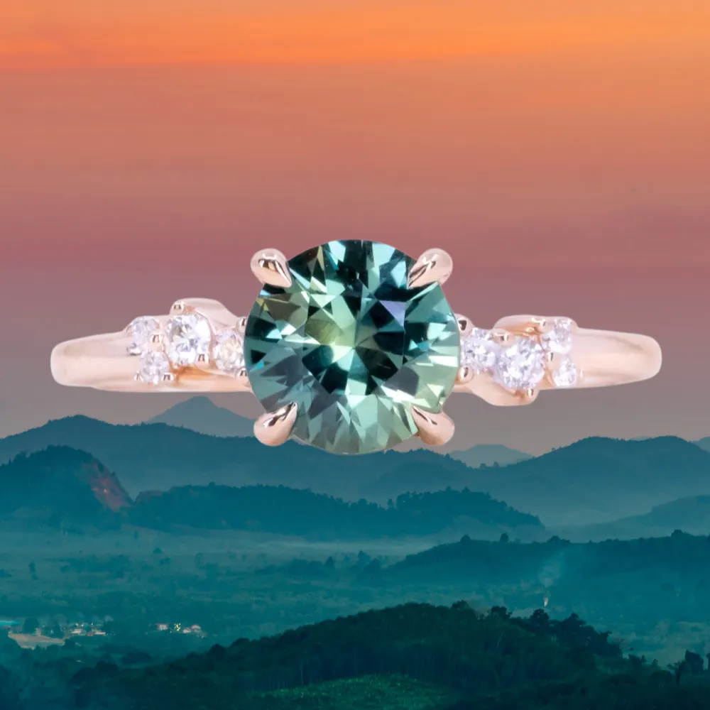 1.52ct Midnight-Teal Color Shifting Songean Sapphire and Diamond Starry Night Low Profile Solitaire in 14k Rose Gold