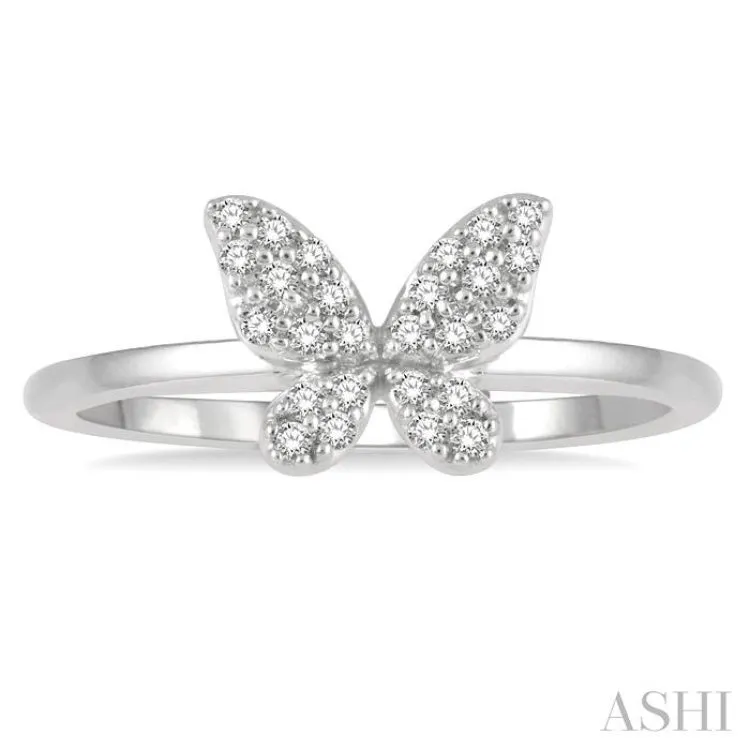 1/6 Ctw Butterfly Motif Round Cut Diamond Petite Fashion Ring in 14K White Gold