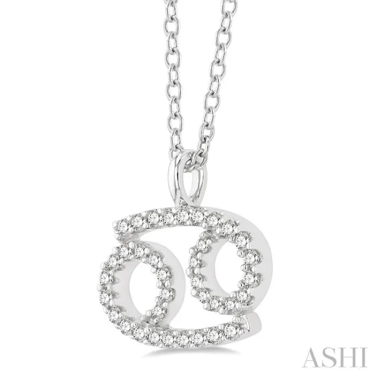 1/8 Ctw Cancer Round Cut Diamond Zodiac Pendant With Chain in 10K White Gold