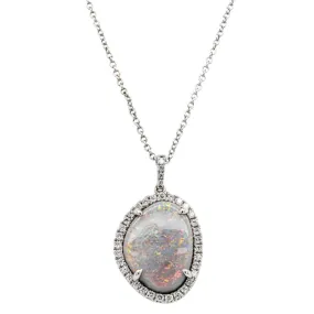 18ct White Gold Opal & Diamond Pendant