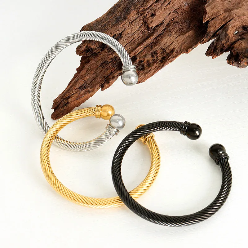 18K Gold Plated Titanium Steel Wire Ring Open Bracelet - Customizable Unisex Fashion Jewelry