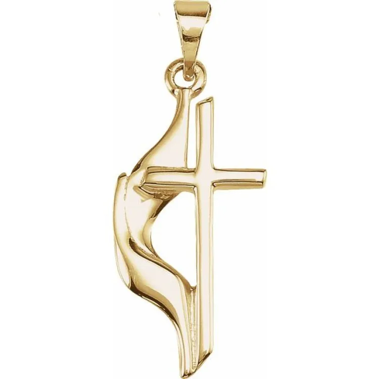 18K Yellow 19x10 mm Methodist Cross Pendant