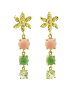 18k Yellow Gold Long Pastel Flower Earrings