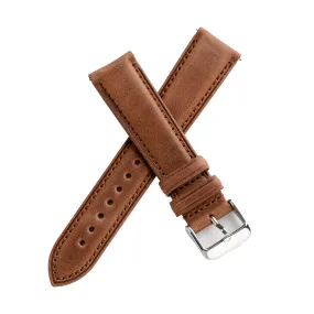 18mm 19mm 20mm 22mm Quick Release Padded Leather Watch Strap - Tan Brown