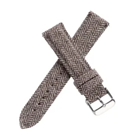 18mm 20mm 22mm Quick Release Wool / Leather Backed Watch Strap - Warm Grey Tweed