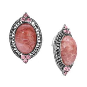 1928 Jewelry Oval Coral Quartz Stone & Light Rose Pink Crystal Post Earrings