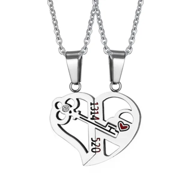 2 Piece Set Fashion Best Friend Couple Pendant Necklace Broken Heart Women Men Gift Friendship Jewelry Korea Key Locket Necklace