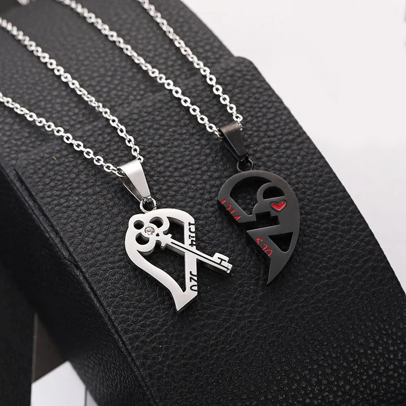 2 Piece Set Fashion Best Friend Couple Pendant Necklace Broken Heart Women Men Gift Friendship Jewelry Korea Key Locket Necklace