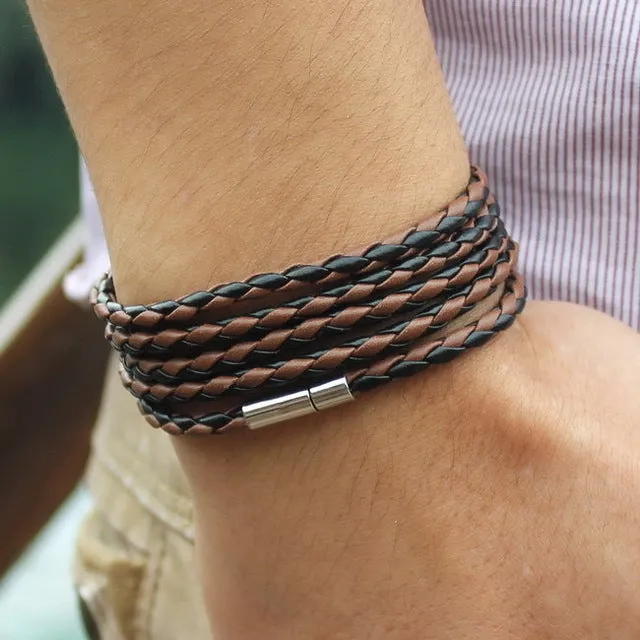 2017 Hot Sale!New Stylish Coffee Punk Bracelet Men Leather Bracelet For Christmas  New Year 10 Color Choose Free Shipping