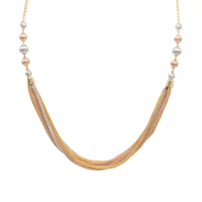 22K Multi Tone Gold Ball Chain W/ Rose & White Gold Balls & Draped Wheat-Link Chains