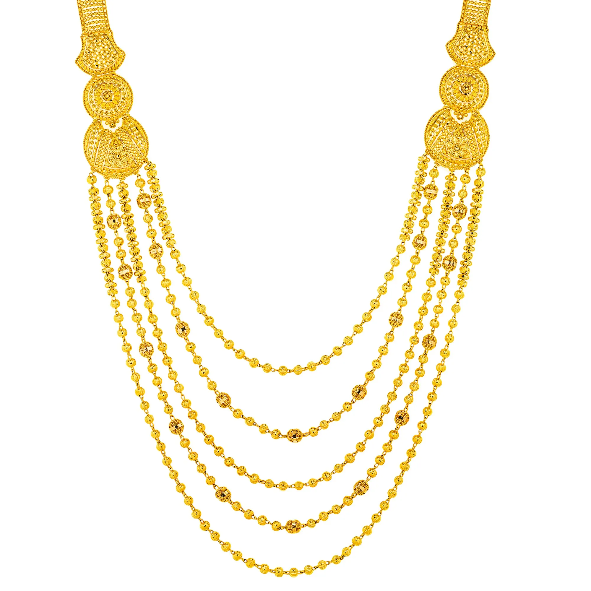 22K Yellow Gold Bridal Necklace & Earring Set (104.8 grams)