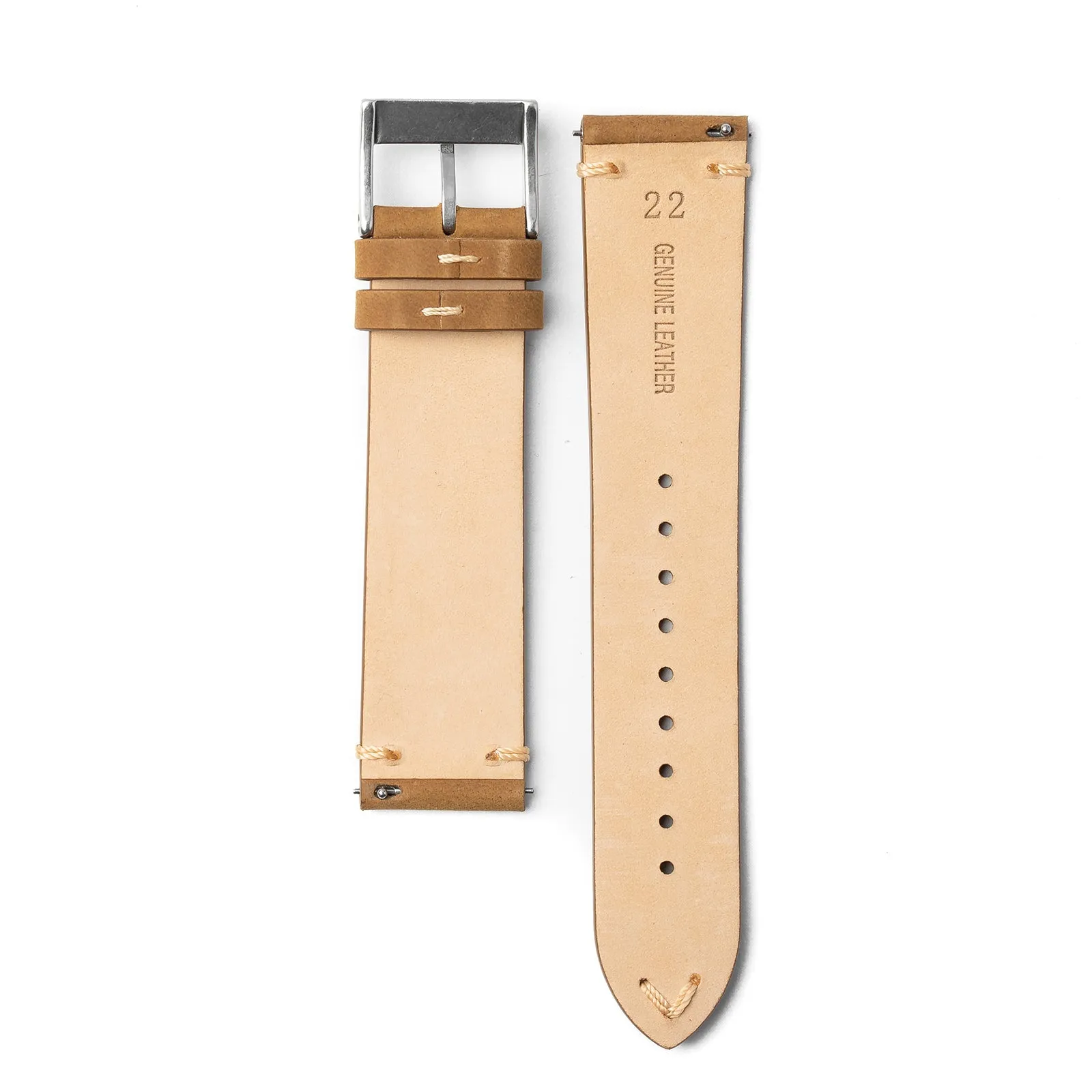 22mm Quick Release Simple Stitch Leather Watch Strap - Light Brown