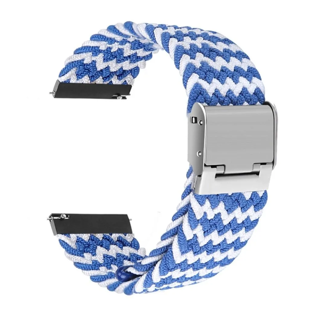 22mm Universal elastic nylon watch strap - Blue / White Band