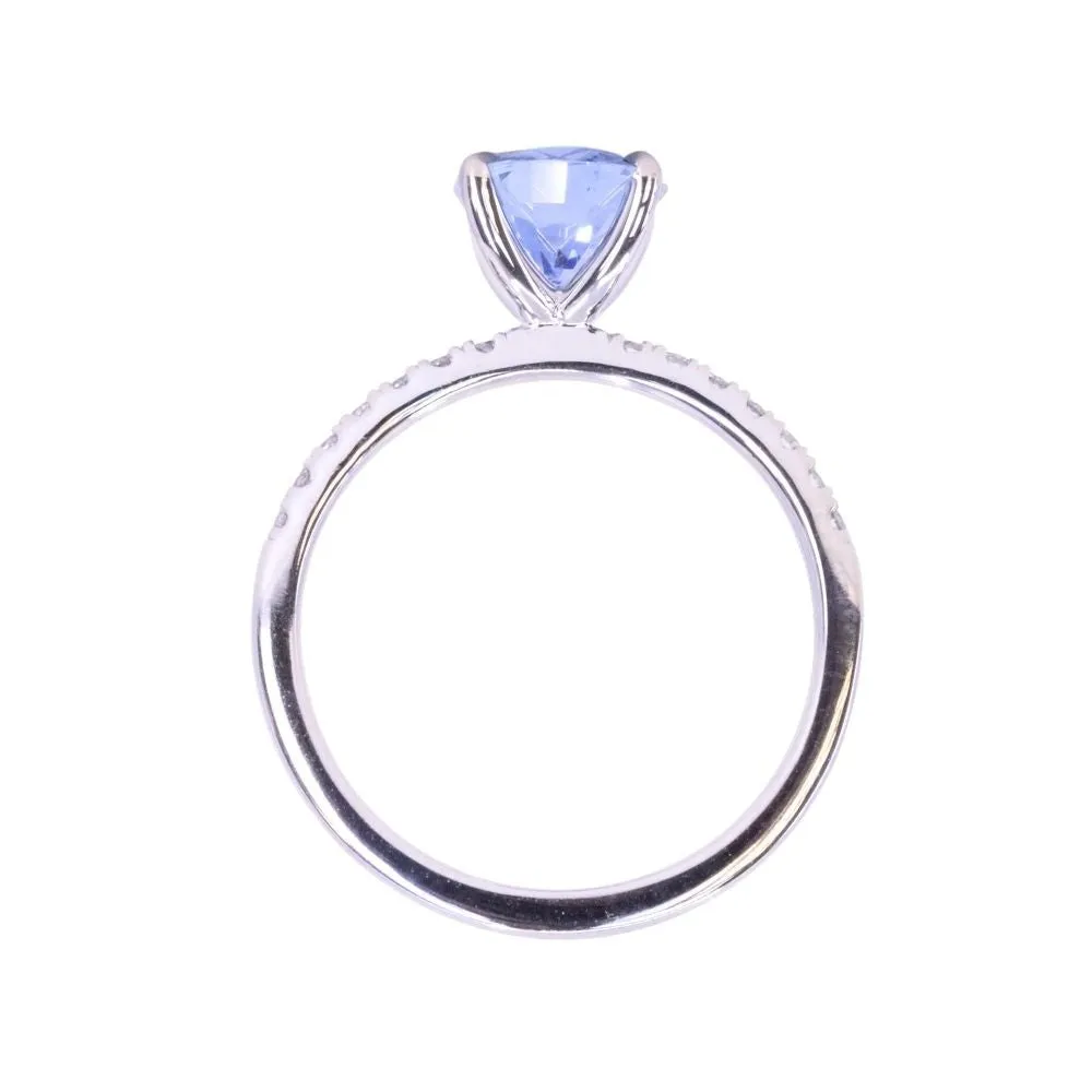 48 HOUR CUSTOMER HOLD - 2.09ct Oval Madagascar Sapphire and French Set Diamond Solitaire in 14K White Gold