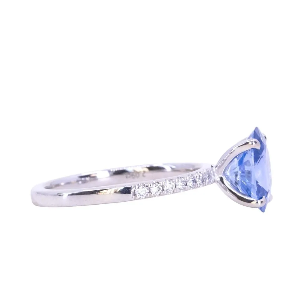 48 HOUR CUSTOMER HOLD - 2.09ct Oval Madagascar Sapphire and French Set Diamond Solitaire in 14K White Gold