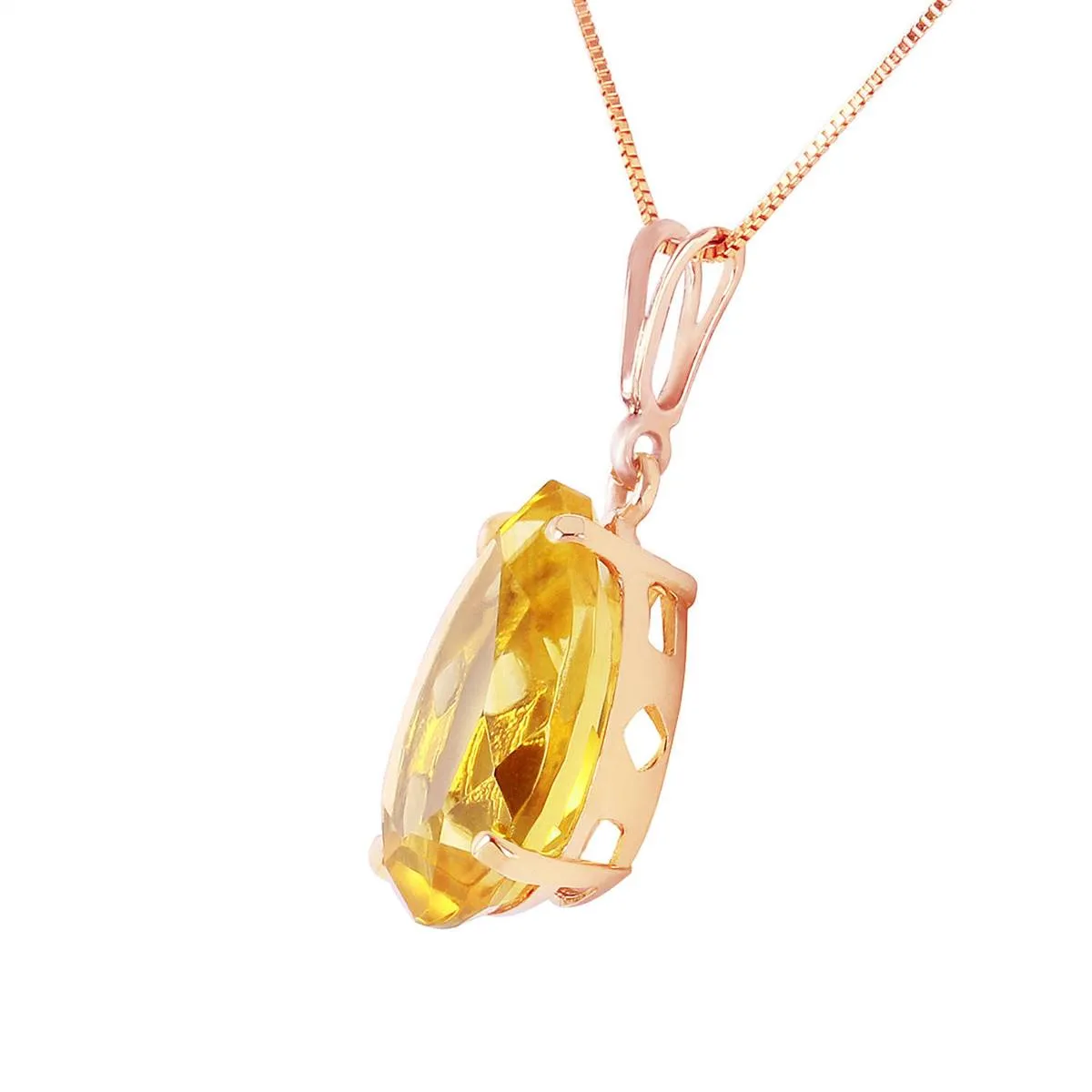 5 Carat 14K Solid Rose Gold Teardrop Citrine Necklace